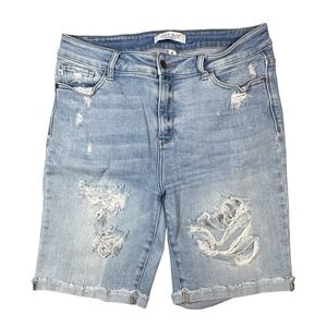 Judy Blue Denim Shorts Womens XL Blue Distressed